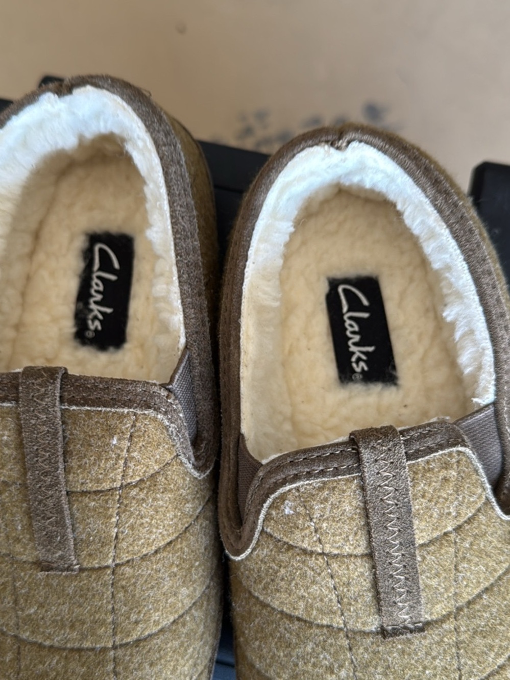 Clarks Quilted Slip-On Shearling-Lined Slippers - Tan - Picture 4 of 4